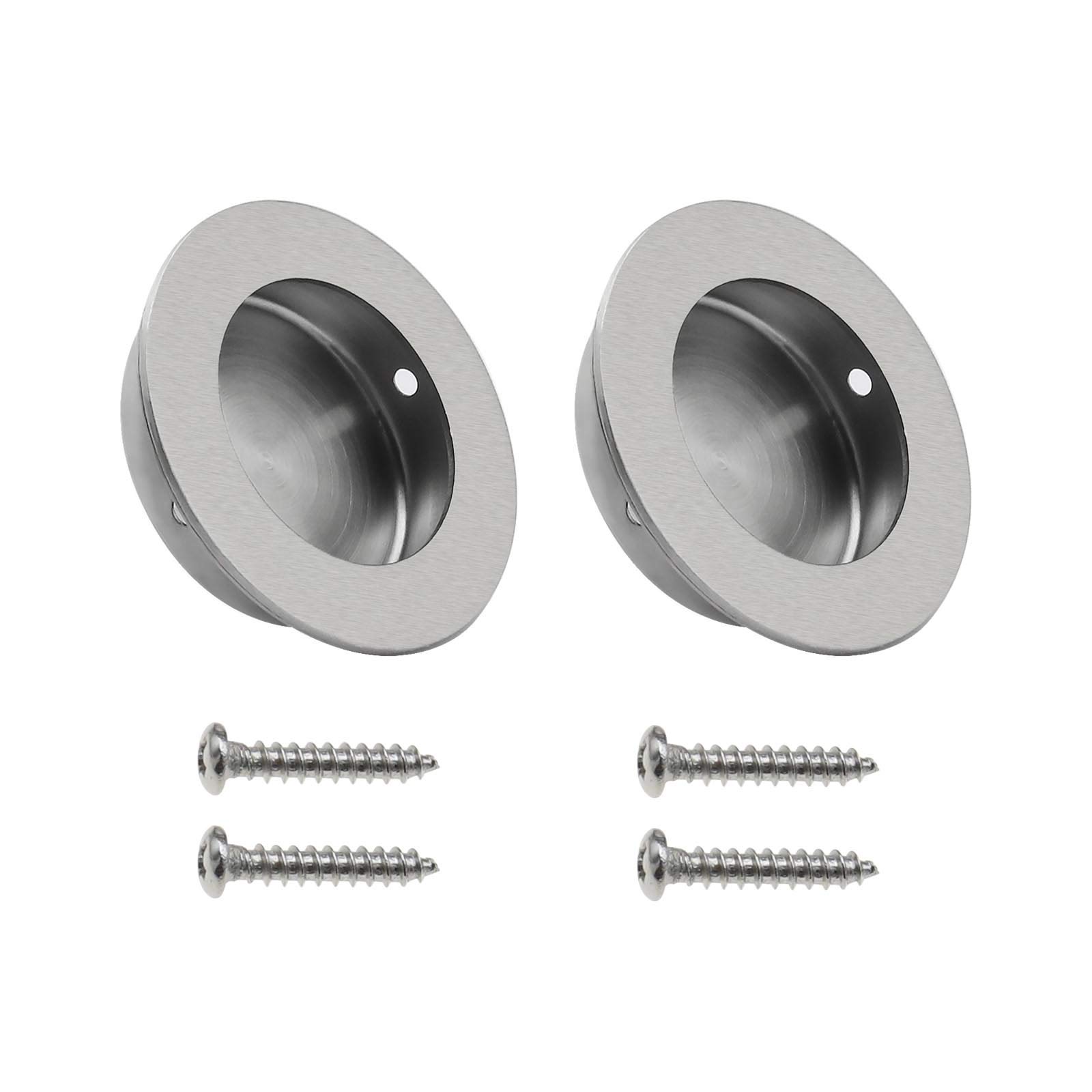 Create idea 2Pcs Round Recessed Handles Brushed 304 Stainless Steel Circular Flush Pull Hidden Cabinet Sliding Door Knobs with Screws 50x40x12mm