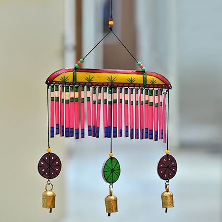 ExclusiveLane Wooden Handpainted Multicolored Bell Hanging Wind Chime