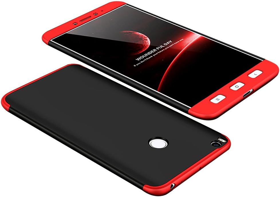 Mi Max 2 Hard Plastic Case, Xiaomi Mi Max 2 Back Cover, PLECUPE Ultra Slim Smooth Detachable 3 in 1 Hard PC Plastic Hybrid Shockproof Case Skin for Xiaomi Mi Max 2, Red + Black