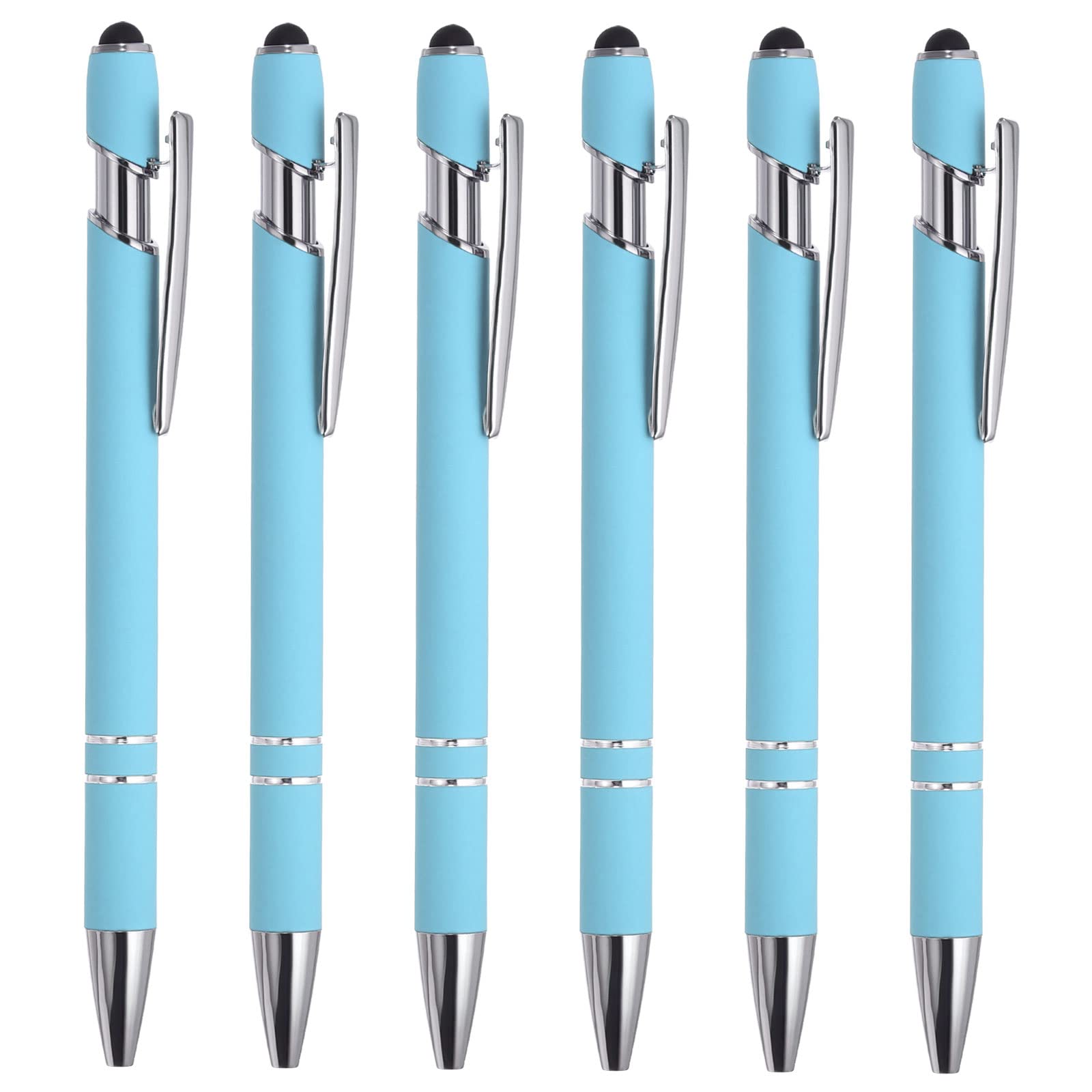 PATIKIL 6 Pack 2 in 1 Metal Pen, Light Blue, 1mm Medium Point Stylus Pen for Touch Screens, Smartphone, Tablet, Laptop