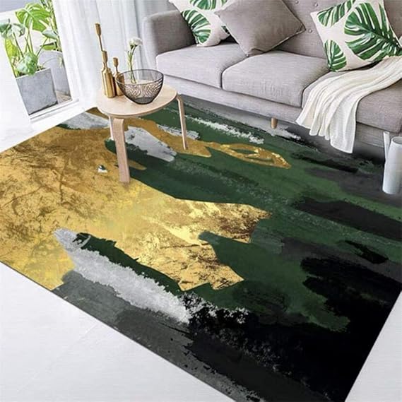 Alfombra Suave Verde Dorada Diseño único de Moda, para Sala de Estar