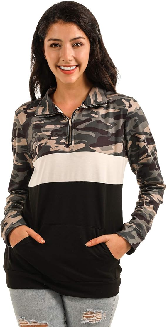 camo half zip pullover women's