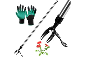 ELECROW Weed Puller Tool, Stand Up Stainless Steel Weeder Hand Tool, Long Handle Garden Weeding Tool with 4 Claws, Weed Remover Tool - Easily Remove Weeds