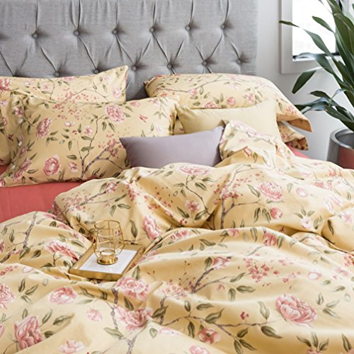 Eikei Modern Watercolor Flowers Print Duvet Quilt Cover 3pc Set Lilac