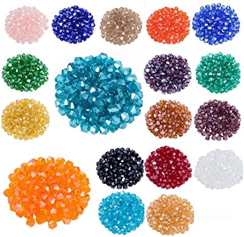 Crystal Glass Beads Finding Spacer Charms 1500pcs 15 Colors #5301 Faceted Bicone Shape 4mm Assorted Colors Wholesale Mix Lot for Jeweler BBS01