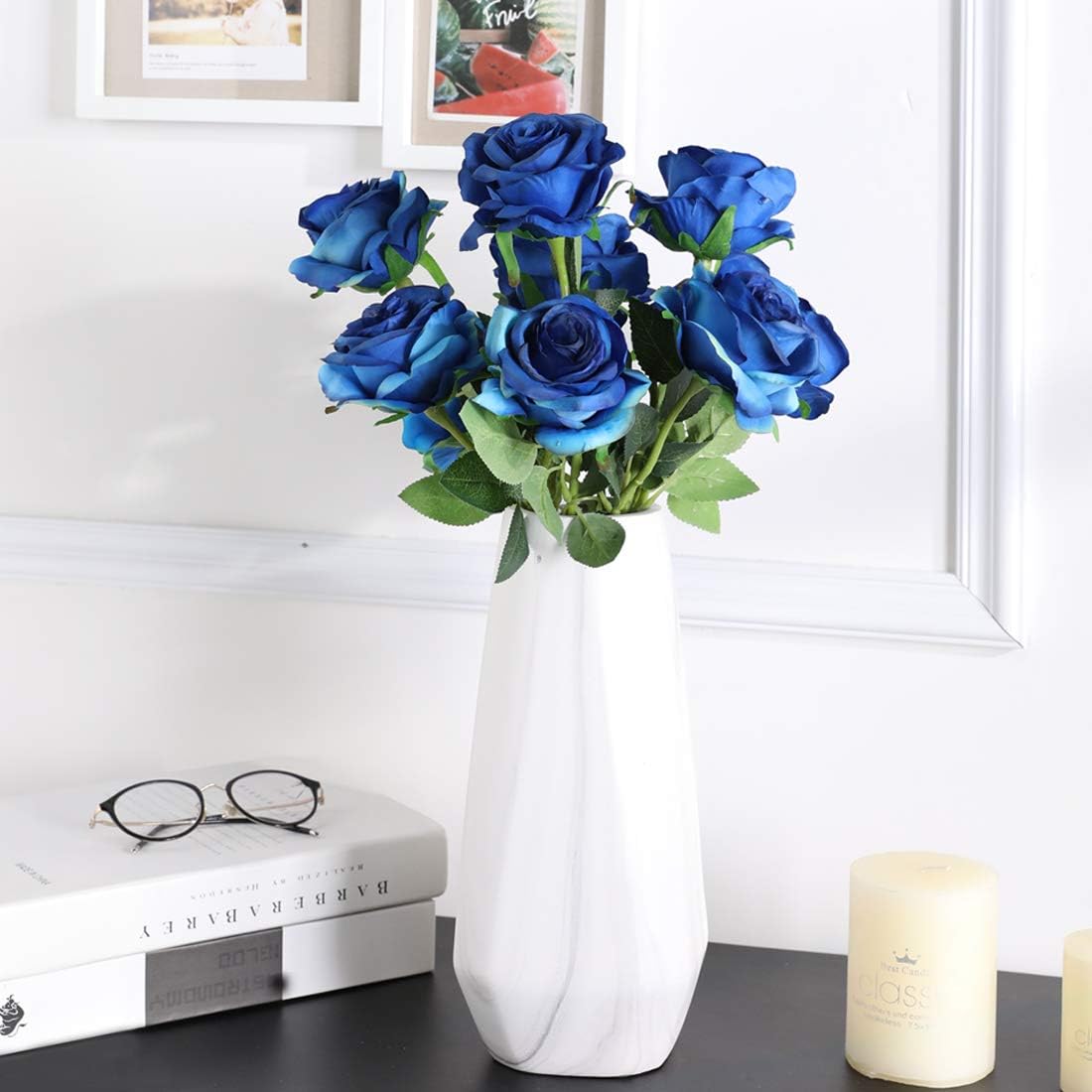 Veryhome 10 Pcs Artificial Roses Silk Flowers Fake Single Stem Blooming Rose Bridal Bouqets For Wedding Home Birthday Party Arrangment Garden Decoration (Blue) - Image 5