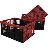 Obstnny 34 Quart Collapsible Storage Bins, Stackable Milk Crate, 3 Packs