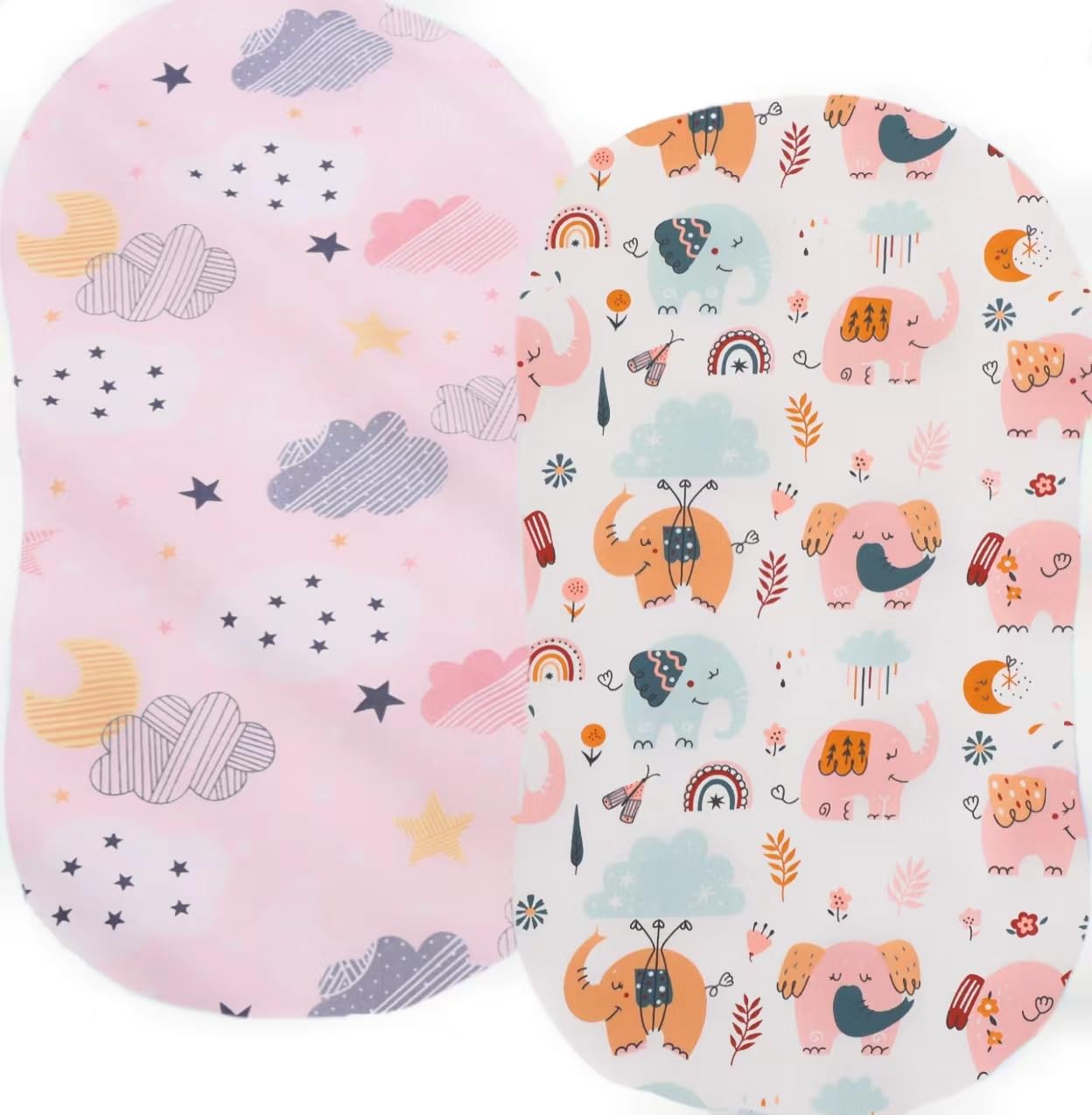 Aisawate Baby 2 Pack Moses Basket Fitted Sheets, Newborn Pram Sheets Fitted, 100% Microfiber Cozy and Breathable Crib Baby Bassinet Sheets for Boy and Girl, Easy Care Soft Fitted Sheet