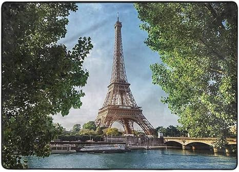 Juego de alfombras de área, Torre Eiffel, diseño de postal retro