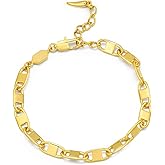 Chunky 18K Gold Plated Adjustable Textured Ribbed Infinity Link Paperclip Chain Bracelet For Women by SNGIA, Dainty Simple Trendy Stackable Layered Patterned Statement Tennis Bangle Jewelry Gifts, Preppy Bohemian Vintage Handmade Unique Exaggerated Cute Chain Friendship Cuff, Summer Beach Everyday Fashion Nickle Free Accessories