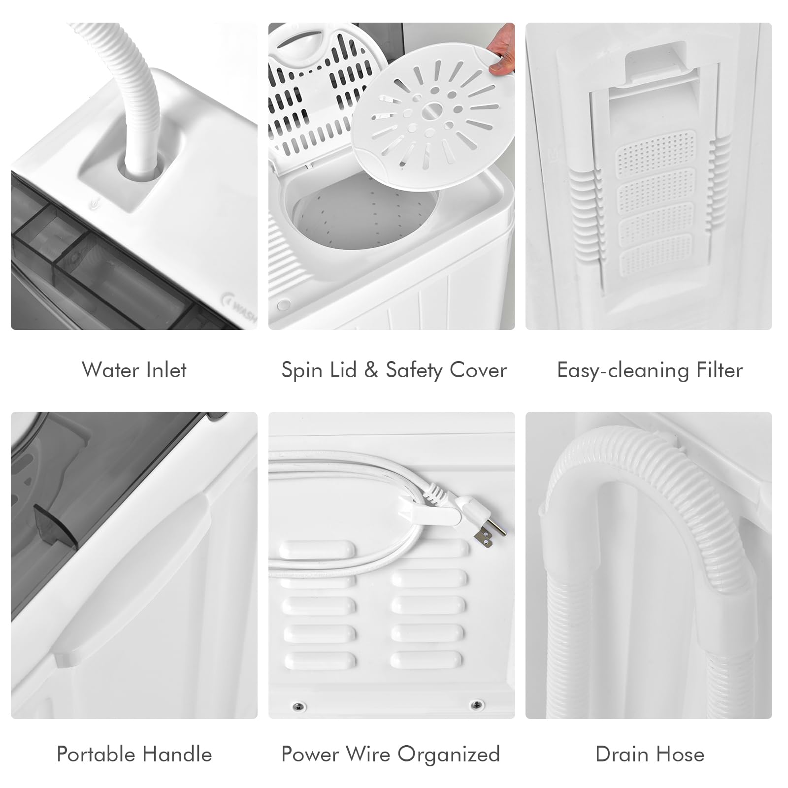 COSTWAY Portable Washing Machine, Twin Tub 26lbs Capacity Laundry, 18lbs Washer and 8lbs Spinner Combo with Timer Knobs, Built-in Drain Pump, Compact Washer for Home Dorm Apartment (Grey+White)