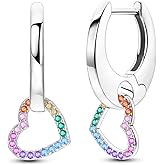 NARMO 925 Sterling Silver Heart Earrings for Women Pink Dangle Hoop Earrings Colorful Cubic Zirconia Earrings Silver Hoops Jewelry Gifts