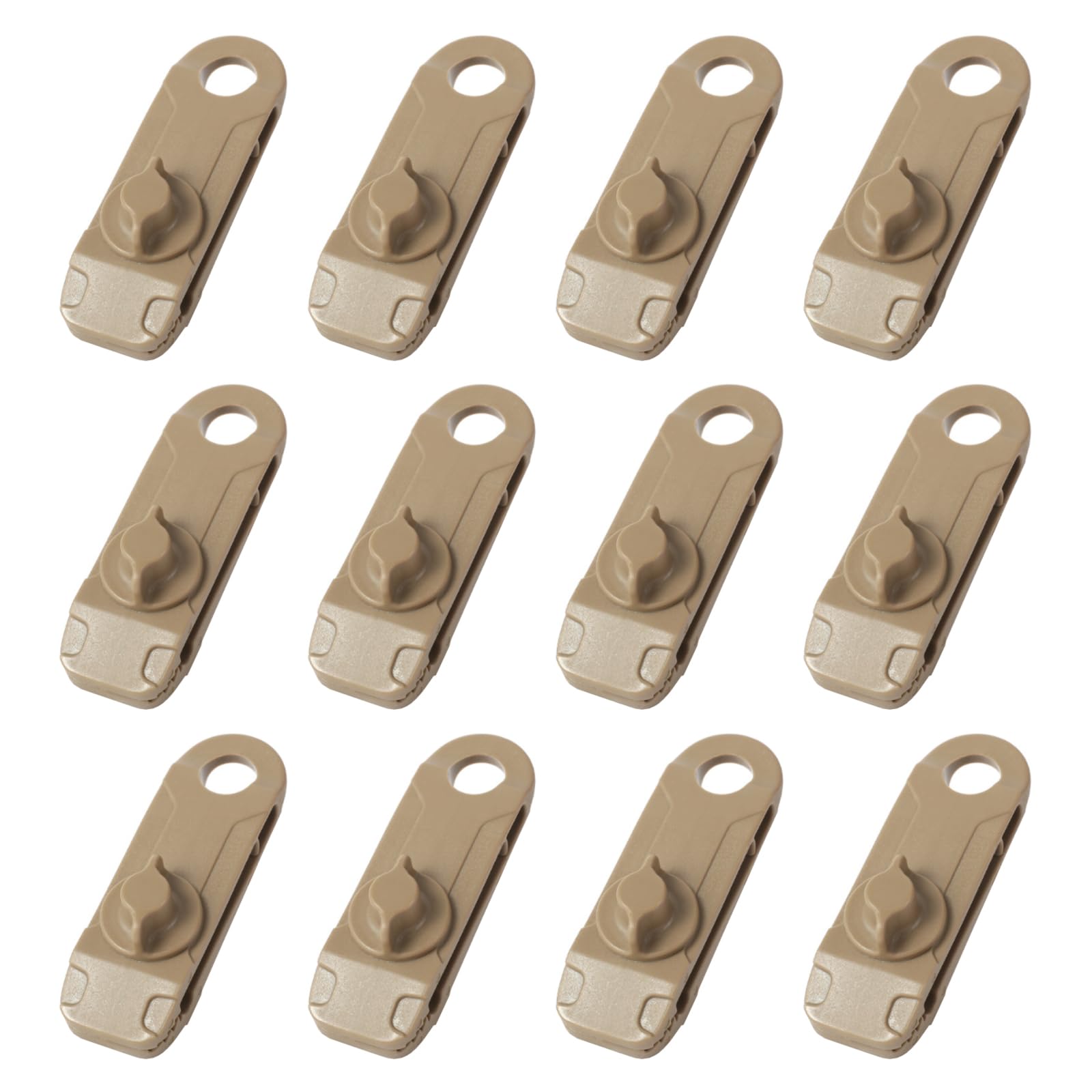 TRIWONDER Tarp Clips Plastic Tent Clips Small Awning Clips Camping Tarp Clamps Lock Grip Guy Rope Clips for Tent Tarpaulin (Khaki - 12 Pcs)