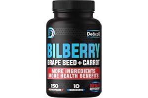 DEDICAD 20:1 Bilberry Extract Capsules - 5 Month Supply - Support Eyes, Vision & Heart Health - 10in1 Plus Grape Seed, Carrot, Elderberry, Eyebright & Others - 150 Counts
