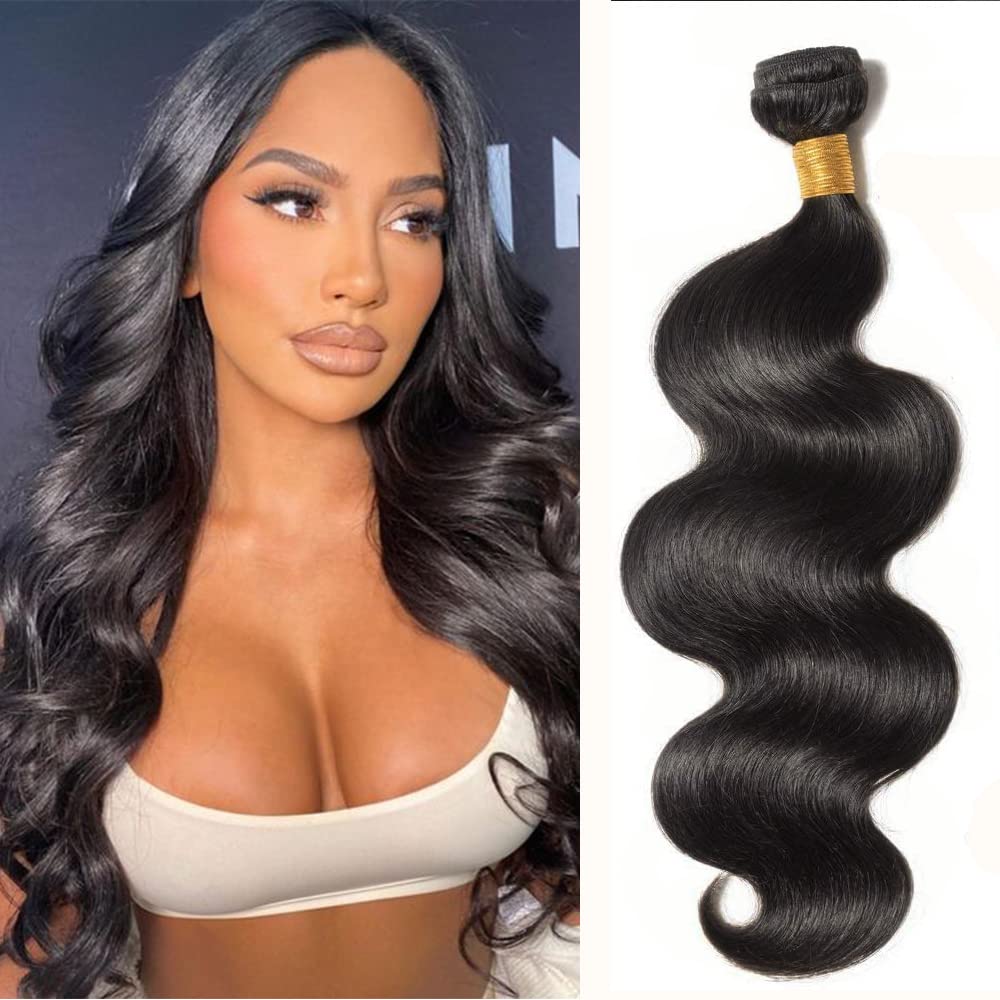 Brazilian Virgin Body Wave Bundles 100% Unprocessed Human Hair Weave 1 Bundle Natural Black Color (12Inch, 1 bundle)