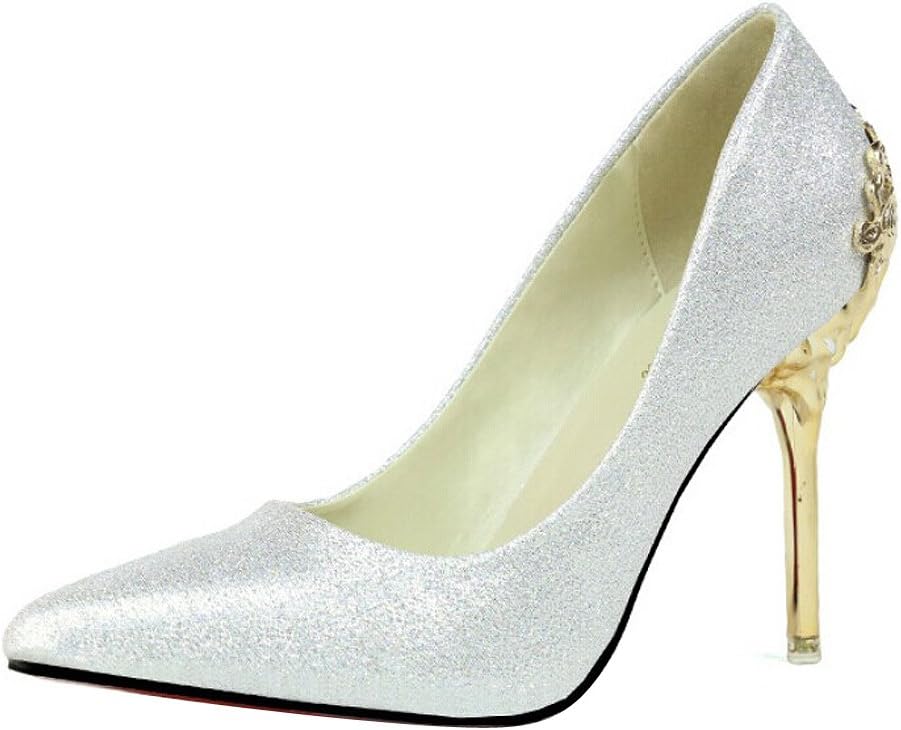ZhenWeiMei Women's Metal Carving Heels Dress Pumps Wedding Bride Stiletto Shoes