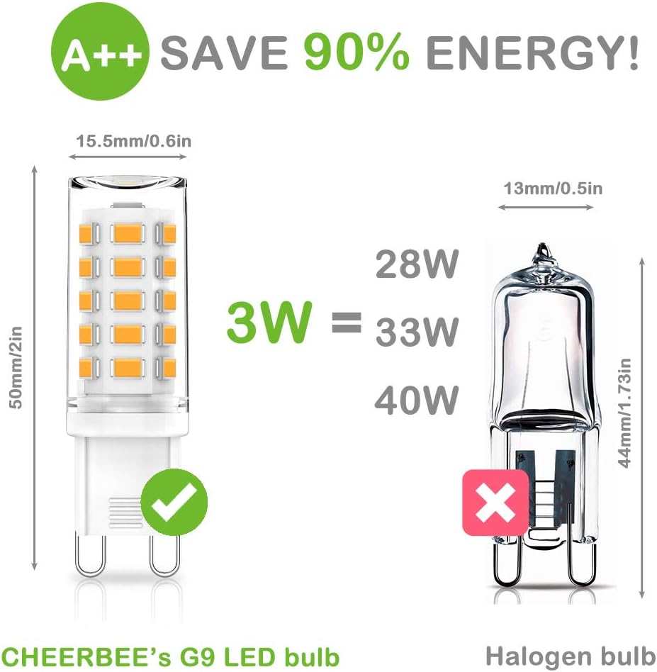 CHEERBEE G9 LED Bulbs Dimmable, Warm White 2700K, 3W G9 LED Light Bulb, 28W 33W 40W Halogens Equivalent, AC 220-240V, 325LM - Image 4