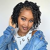 BOHOBABE Pre-twisted Passion Twist Crochet Hair 6 Inch Short Pre-looped Crochet Passion Twist Braiding Hair 8 Packs (1B)