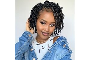 The BOHOBABE Pre-twisted Passion Twist Crochet Hair 6 Inch Short Pre-looped Crochet Passion Twist Braiding Hair 8 Packs (1B)