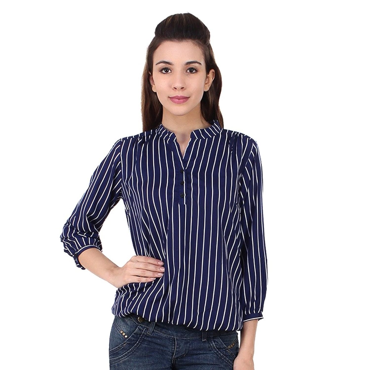 mallory winston navy stripe balloon top.