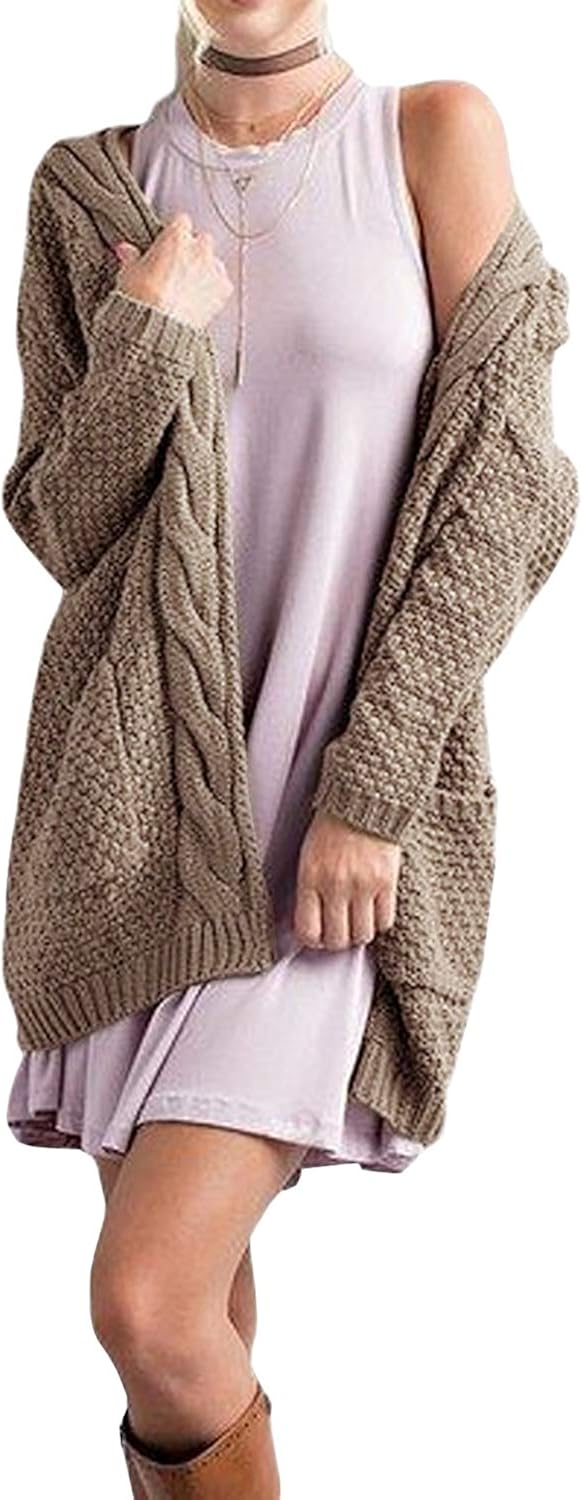 GRECERELLE Women's Loose Open Front Long Sleeve Solid Color Knit Cardigans Sweater Blouses with Pockets at  Women’s Clothing store