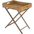 KOUBOO La Jolla Rattan Butler Tray with Folding Wood Stand, Ottoman, Coffee Table Trays, Serving Food Eating Drink Breakfast Bed Room, Home Decor, Honey Brown