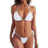 Sucrefas Women Two Piece Thong Bikini Set Sexy Halter Triangle Swimsuit String Brazilian Bathing Suits