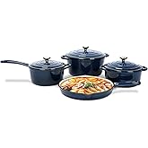 QuliMetal Nonstick Enameled Cast Iron Cookware Set, Frying Pan Skillet- 7-Pcs Pots and Pans with Lid, Healthy Round Dutch Oven Pot for Sourdough Bread Baking, Oven Safe up to 500° F or on All Stovetop