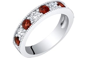 PEORA Sterling Silver 4mm Milgrain Half-Eternity Anniversary Wedding Ring Band for Women, Various Gemstones, Comfort Fit, Sizes 5 to 9