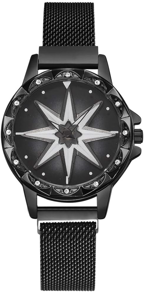 Women Watch Sale Clearance - Women's Analogue Quartz Wrist Watch Starry Sky Convex Glass Quartz Mesh with Magnetic Buckle Ladies Watch (N)