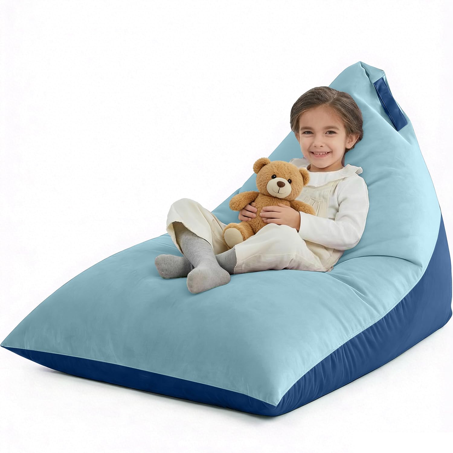 Nobildonna 4ft Bean Bag Chair Cover (No Filler) for Adults, 400L Extra Large Triangular Beanbag Chair Cover, Washable Beanbag Without Filling Ultra Soft Lazy Sofa Premium Velvet Cover (Cyan Blue)