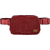 C.C Sherpa Fanny Pack For Women Unisex - Fuzzy Daily Waist Crossbody Belt bag With Adjustable Strap (Burgundy)