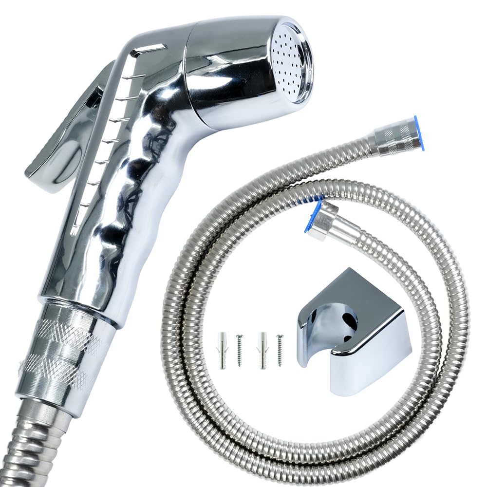 ciciment Chrome Trigger Handheld Shower Head Kit with Hook,59in ABS Flexible Shower Hose,1/2" Thread, On/Off Control - Perfect for Baths, Boats, Caravans