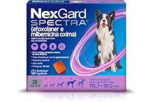 NexGard SPECTRA Antipulgas, Carrapatos e Vermífugos para Cães de 15,1 a 30kg - 3 tabletes