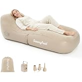 SUNNYFEEL Inflatable Lounge Chair with Built-in Pump | 330LBS Blow Up Couch Heavy Duty for Adults, Portable Air Sofa for Camping, Beach, Home &amp; Outdoor with Storage Bag, Beige