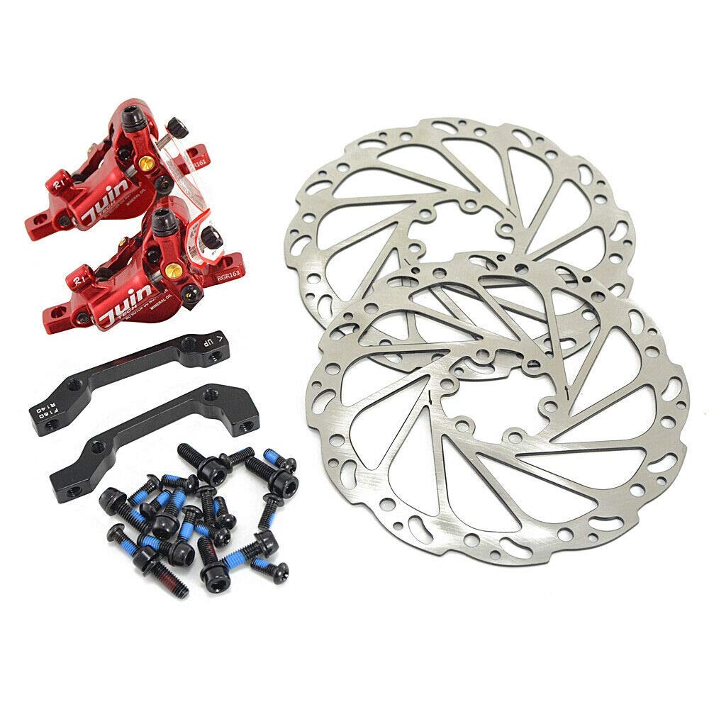 Juin Tech R1 Hydraulic Road CX Disc Brake set 160mm with Rotor, Front and Rear, Red, JT1906