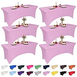 6 Pack 6 Feet Pink Spandex Tablecloth for