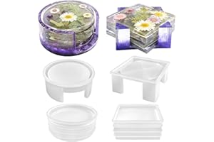 RESINWORLD Resin Coaster Molds Set, Upgrade 10 pcs Silicone Coaster Molds Kit Storage Box Mold for Resin Casting, Square Round Coaster Epoxy Resin Molds
