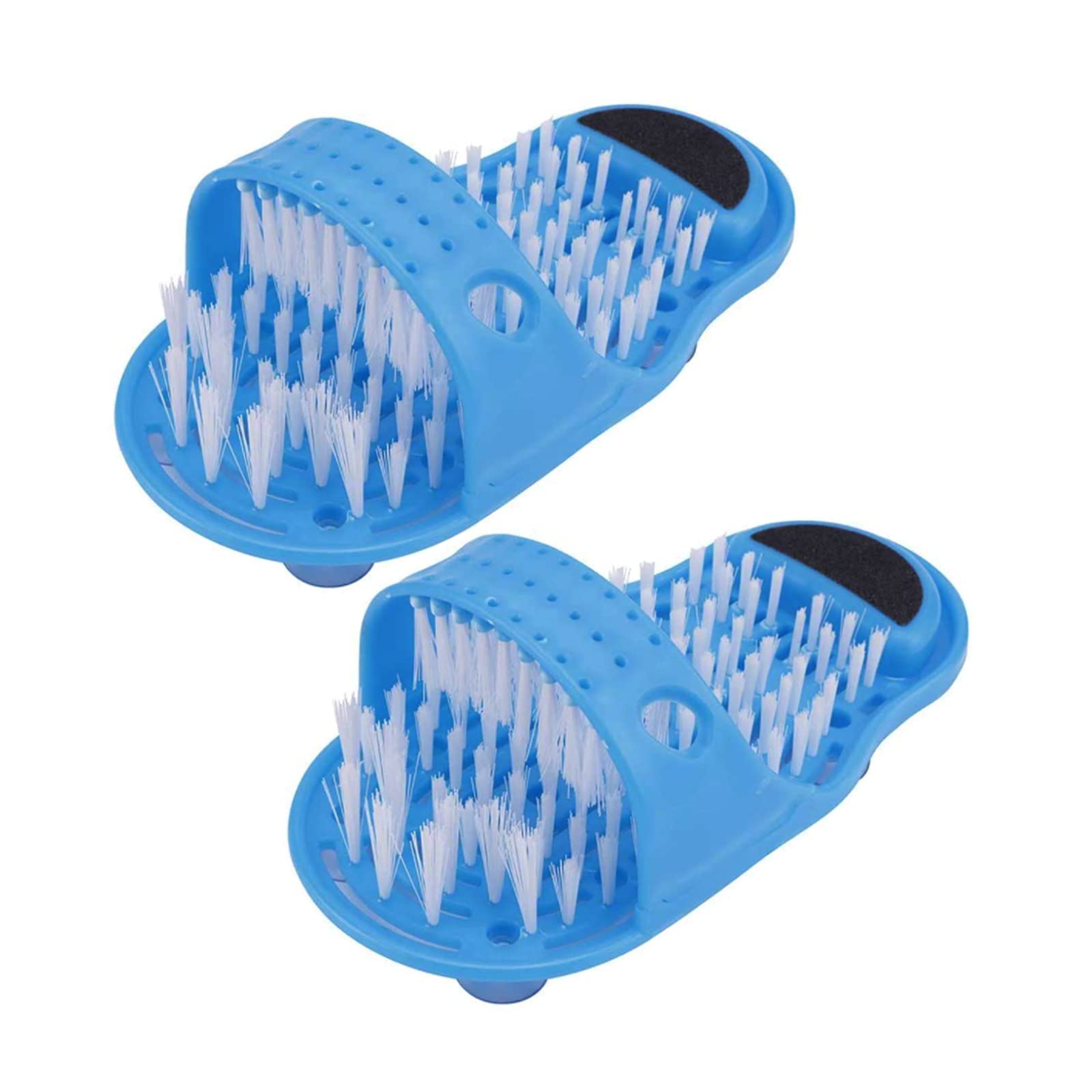 Bathroom Foot Cleaner,Tianher 2 Pcs Shower Foot Brush Cleaner Massager Slippers Scrubber Bathroom Washing Legs Sandal with Suction Cups Promotes Circulation Washer Bath Shoes (Black Heel)