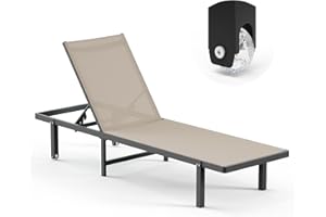 Oasbira Pool Lounge Chairs, Chaise Lounge Outdoor with Wheels and 5-Position Recliner -Easy to Move- Aluminum Patio Lounge Chair for Poolside, Deck (Khaki)
