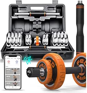 Juego de Mancuernas 2en1 con Fitness Inteligente Barra Ajustable, Pesas