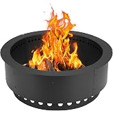 BPS 36" Smokeless Metal Fire Pit Ring, 30" Inner Steel Insert | Double-wall Steel Fire Ring Insert, Smokeless Secondary Combustion, 1.2mm Rust-proof Coated Iron, Outside Wood Burning