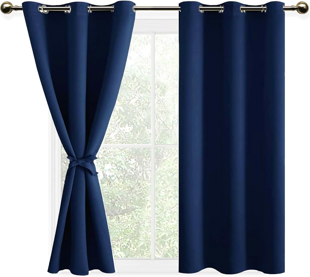 DWCN Dark Blue Eyelet Blackout Curtains 46W x 54L 2 Panels