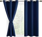 DWCN Dark Blue Eyelet Blackout Curtains 46W x 54L 2 Panels
