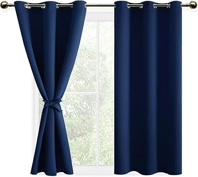 DWCN Dark Blue Eyelet Blackout Curtains 46W x 54L 2 Panels