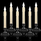 Meigic 6 Pcs Sensor Dawn to Dusk Window Candles, Flickering Battery Candles for Windows, Ultra Bright Fake Candle Lights with Black Holders, Led Candlesticks for Xmas Home Decor, White Light