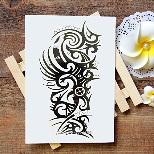 Large Tribal Temporary Tattoos, Big Totem Tattoo Stickers for Men Guys Waterproof Arm Fake Tattoo for Rave Party Makeup, 6-Sheet - Thumbnail 4