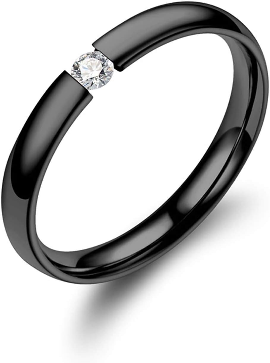 AnazoZ Stainless Steel Band Rings for Women White Zirconia Solitaire Engagement Wedding Rings Band