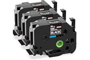 Label KINGDOM TZe-355 24mm Black Label Tape Replacement for Brother TZe355 1 Inch White on Black TZe 0.94 Compatible with Brother P Touch 24mm Tape for PTD600 PTP710BT PTP700 PT2730, 3-Pack