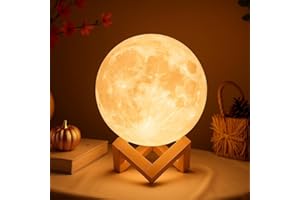 Mydethun Moon Lamp - 3D Printed LED Night Light 4.7' with Wooden Base, White Elephant Gift for Women, Mom, Kids, Christmas Thanksgiving Table Decor Touch-Dimmable & Dual-Color, White & Yellow